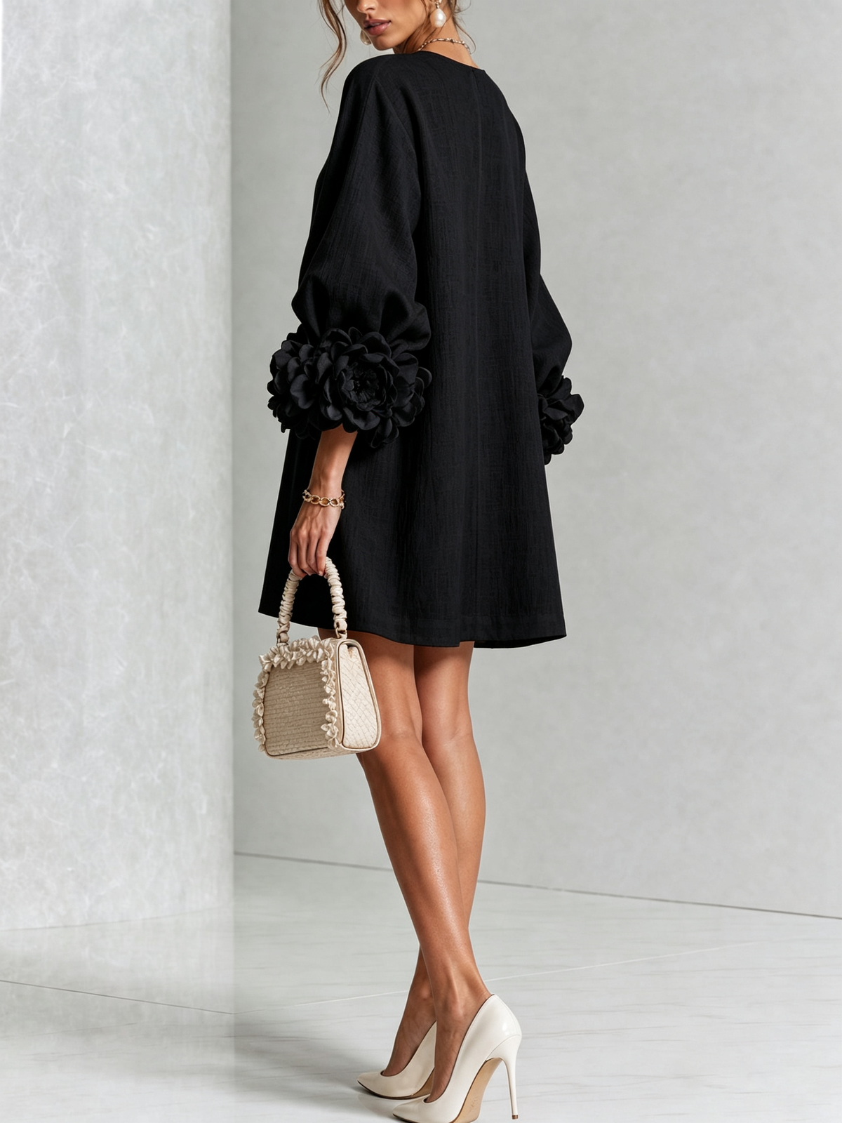 Élodie Vestido Floral Abotonado - Negro