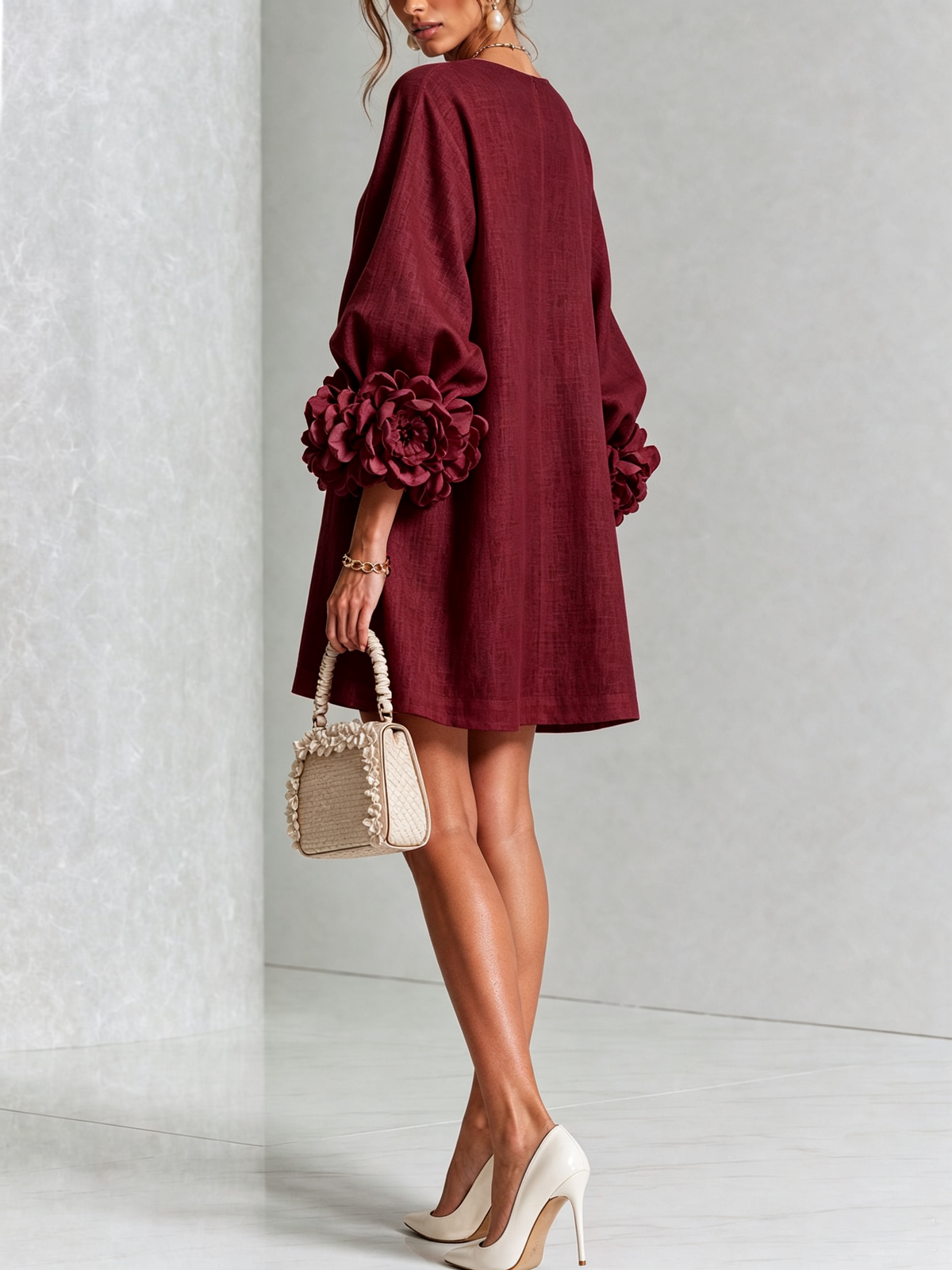 Élodie Vestido Floral Abotonado - Burdeos