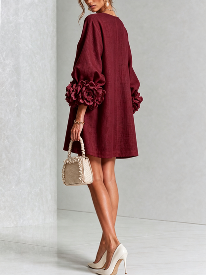 Élodie Vestido Floral Abotonado - Burdeos
