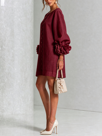 Élodie Vestido Floral Abotonado - Burdeos