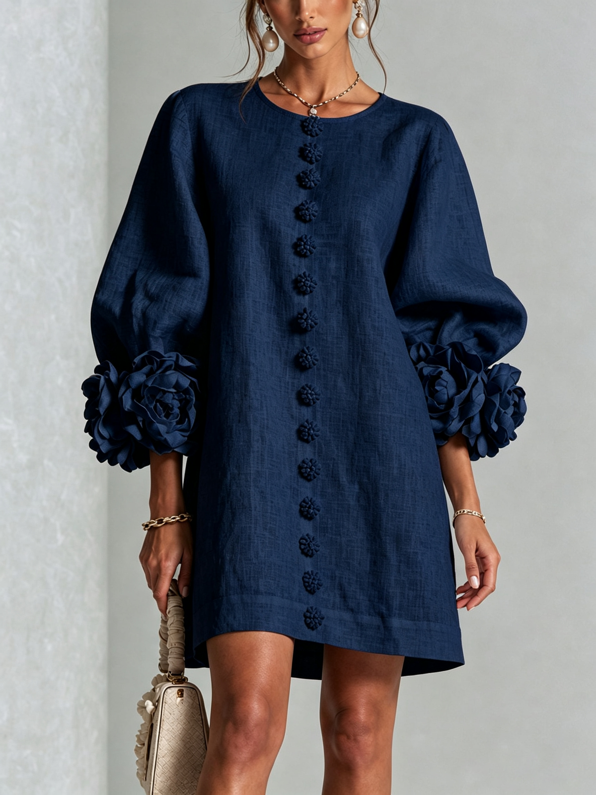 Élodie Vestido Floral Abotonado - Azul marino