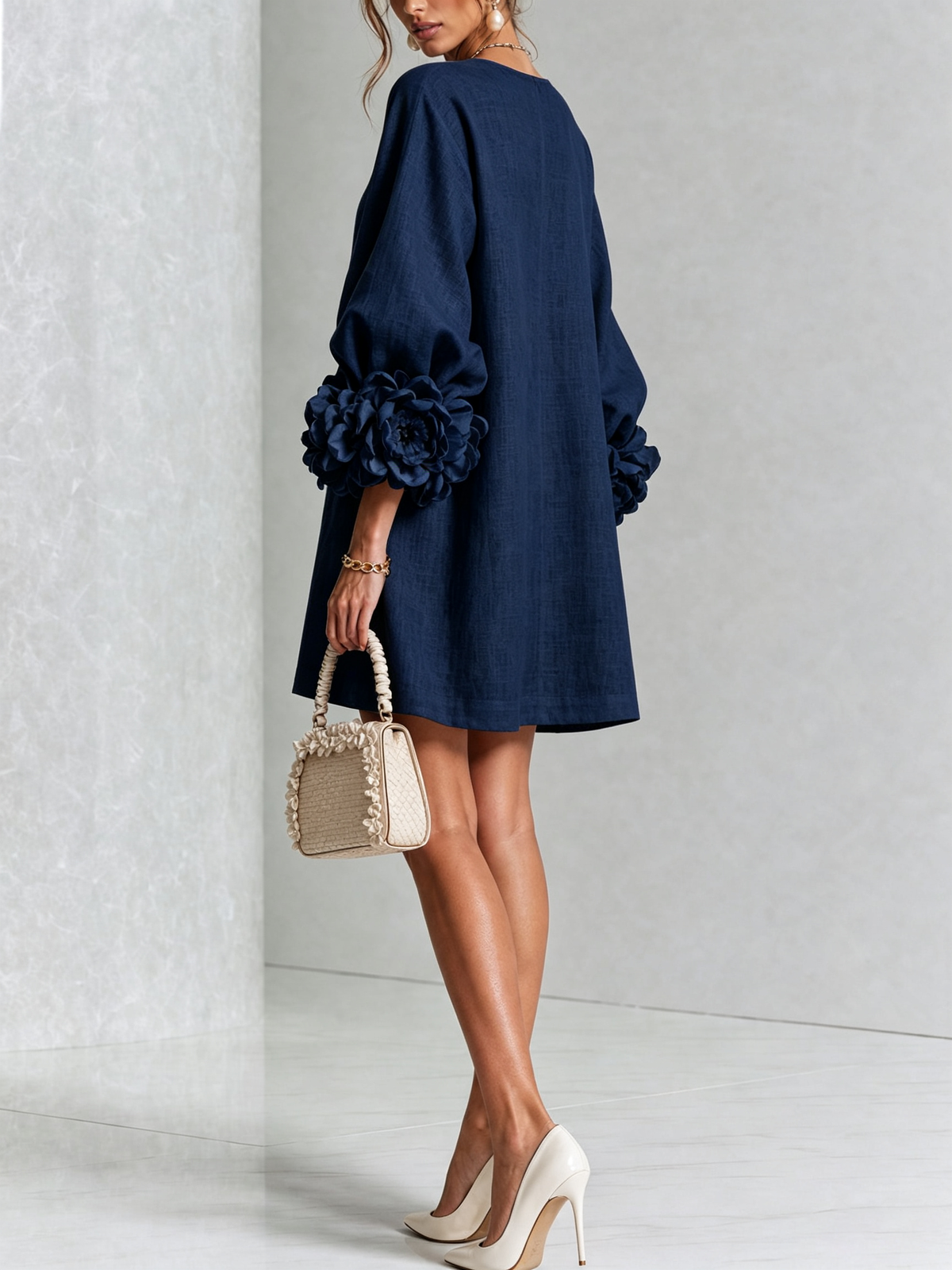 Élodie Vestido Floral Abotonado - Azul marino