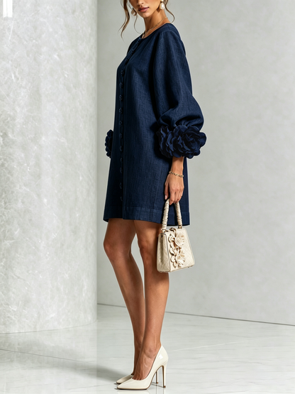 Élodie Vestido Floral Abotonado - Azul marino