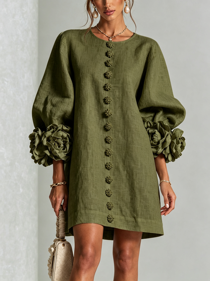 Élodie Vestido Floral Abotonado - Verde oliva