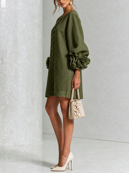 Élodie Vestido Floral Abotonado - Verde oliva