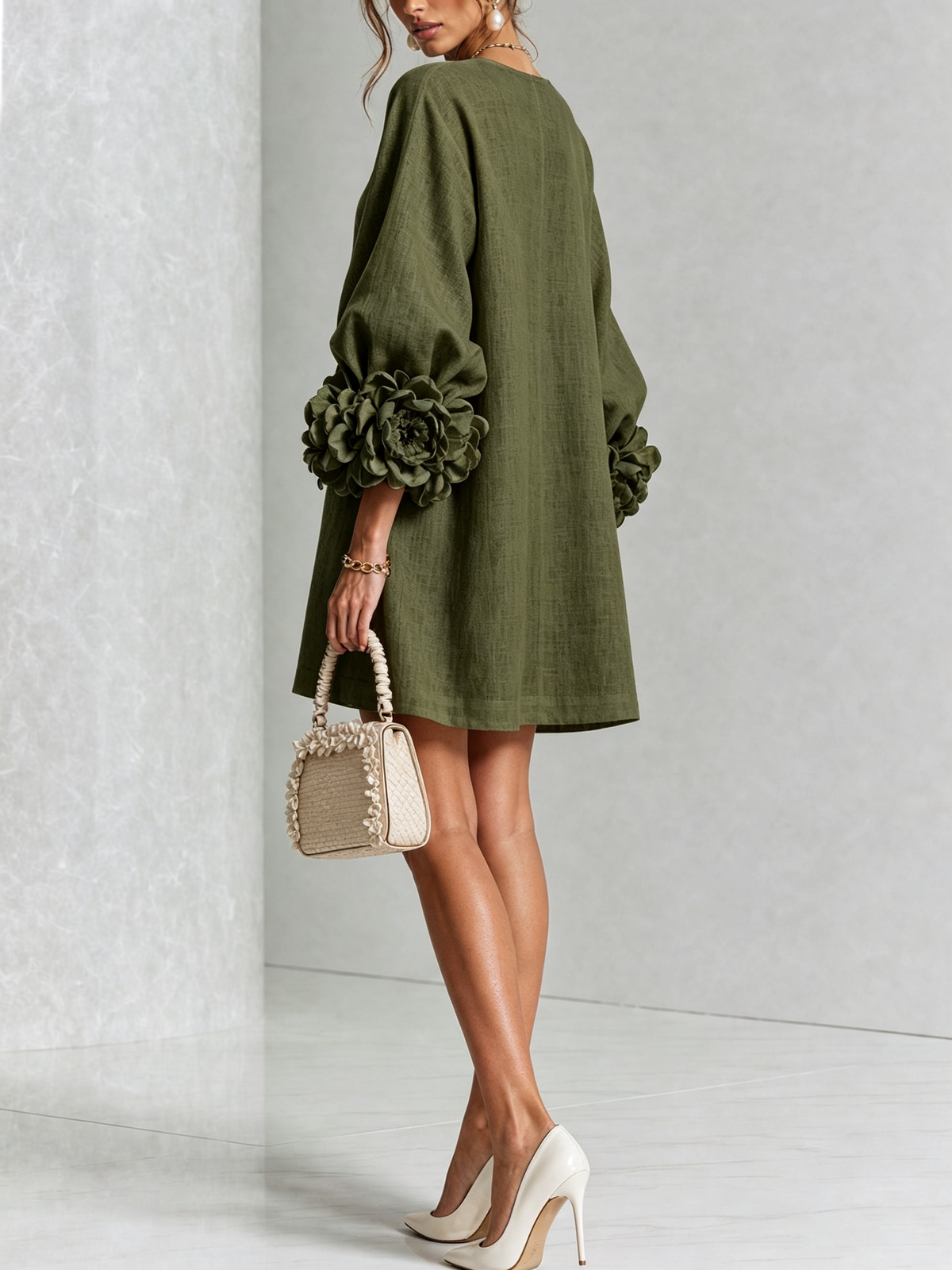 Élodie Vestido Floral Abotonado - Verde oliva