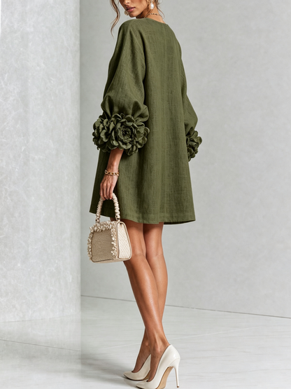 Élodie Vestido Floral Abotonado - Verde oliva