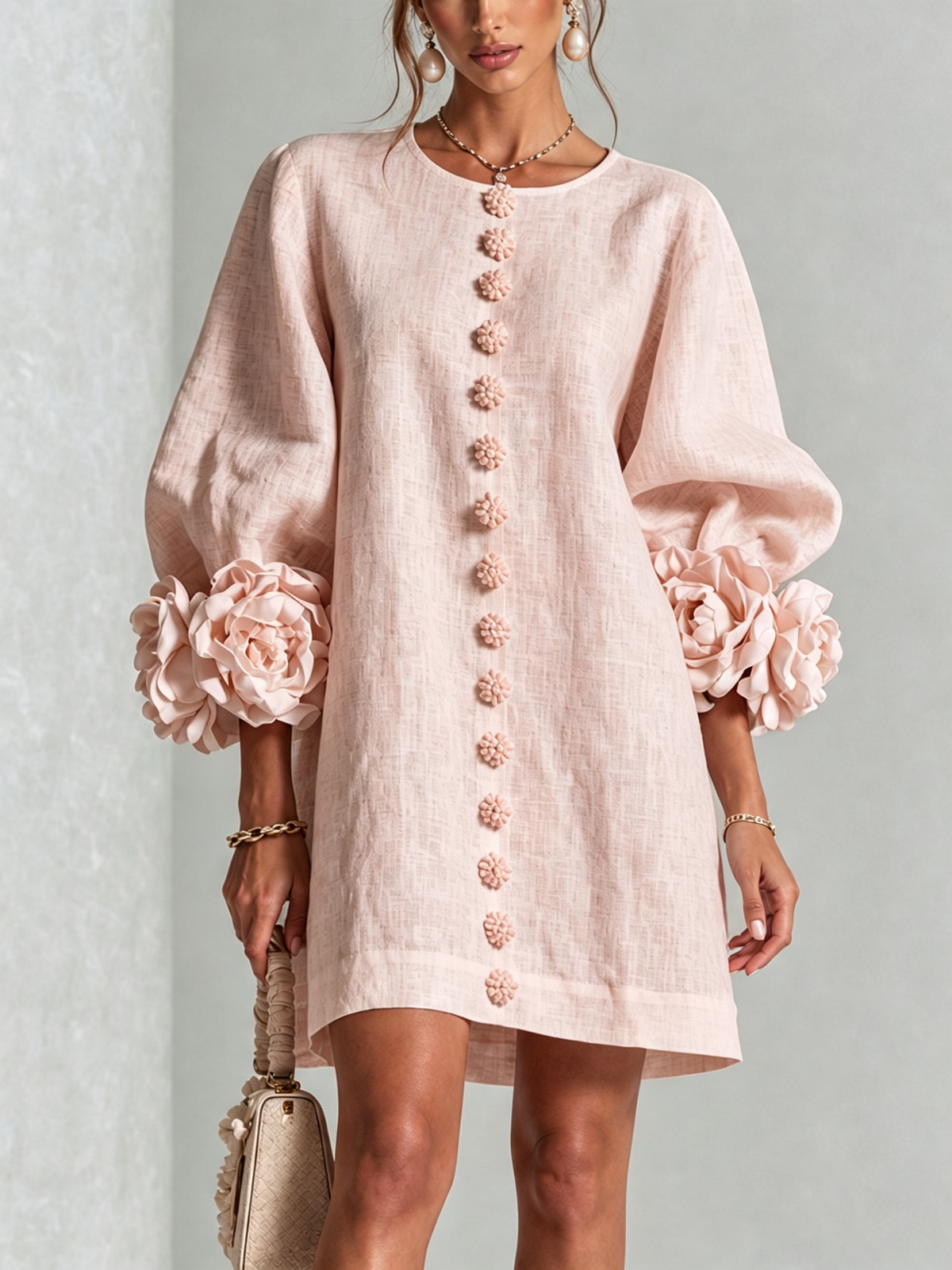 Élodie Vestido Floral Abotonado - Rosa