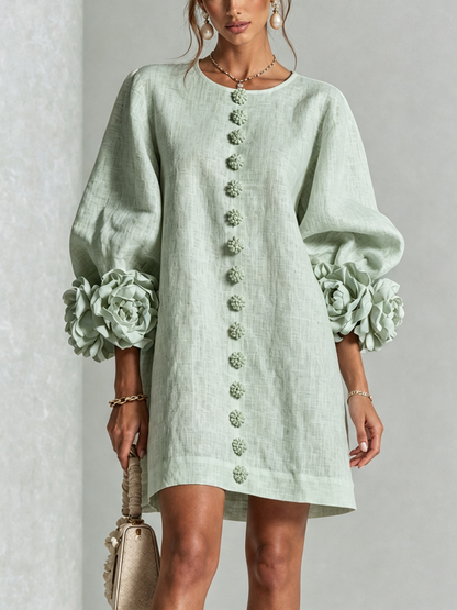 Élodie Vestido Floral Abotonado - Verde salvia