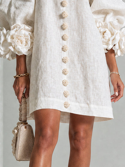 Élodie Vestido Floral Abotonado - Blanco