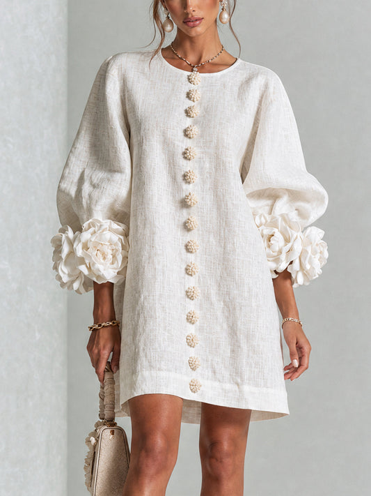 Élodie Vestido Floral Abotonado - Blanco