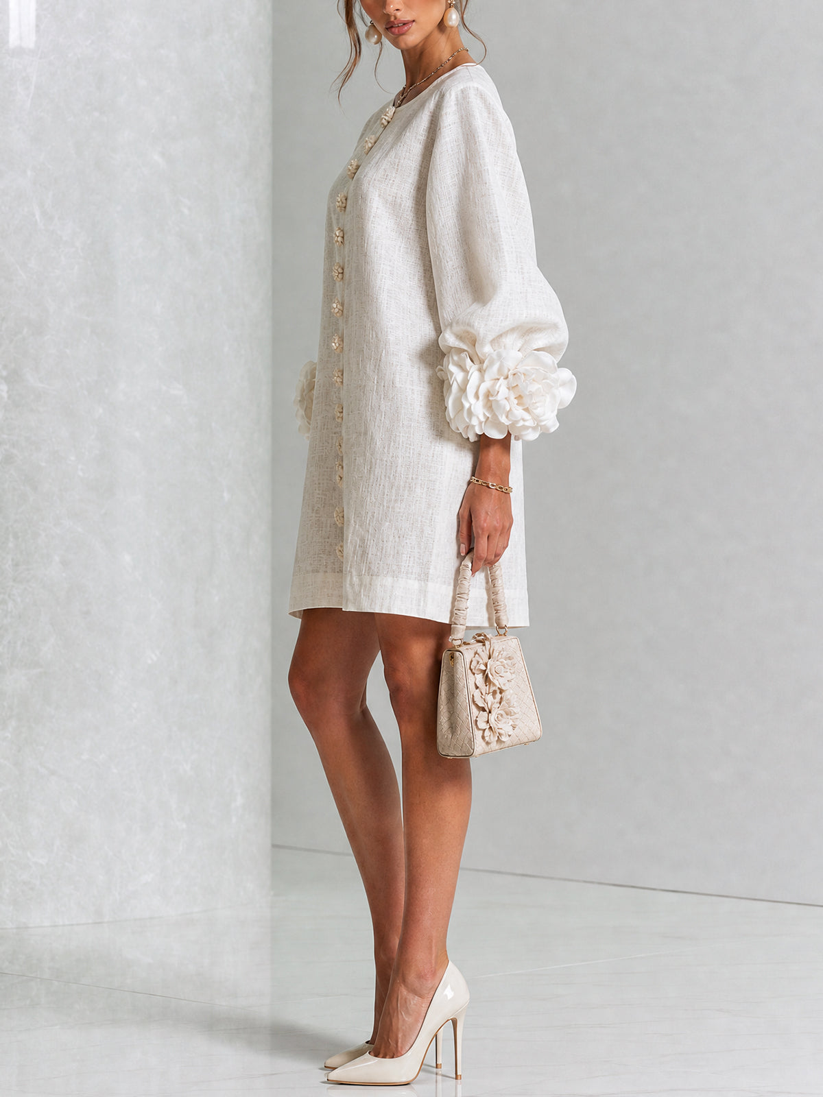 Élodie Vestido Floral Abotonado - Blanco