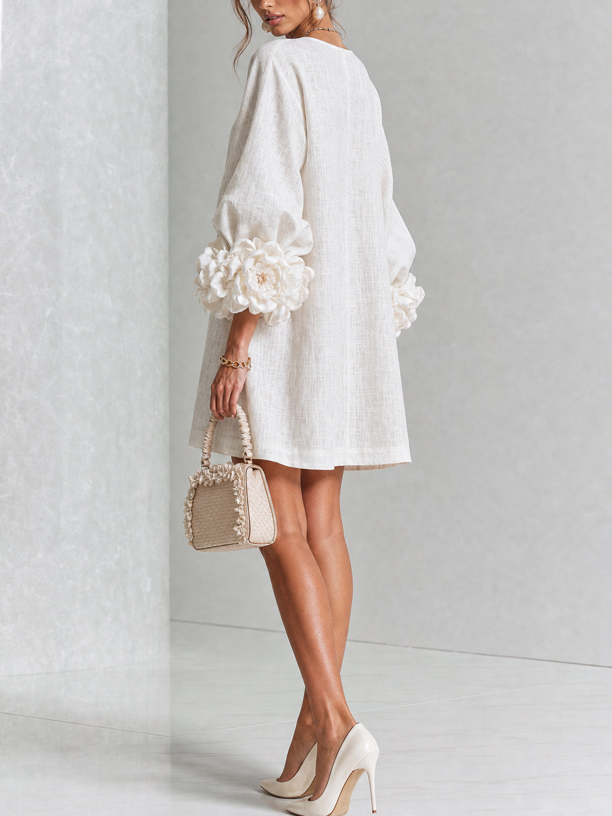 Élodie Vestido Floral Abotonado - Blanco