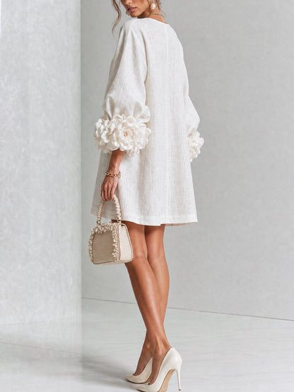 Élodie Vestido Floral Abotonado - Blanco