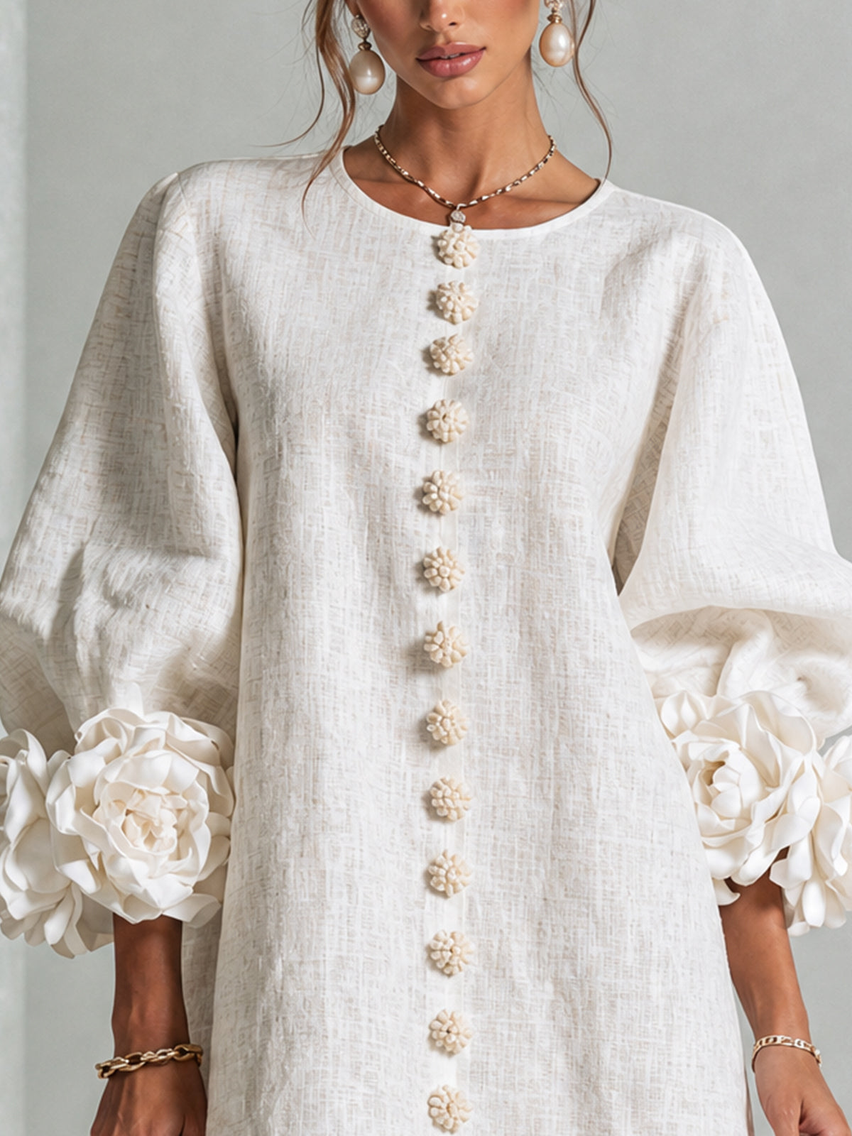 Élodie Vestido Floral Abotonado - Blanco
