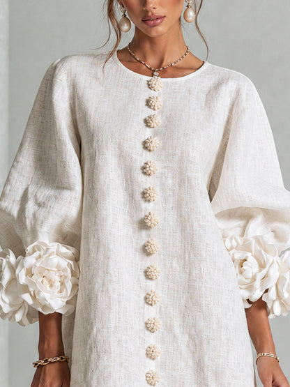 Élodie Vestido Floral Abotonado - Blanco
