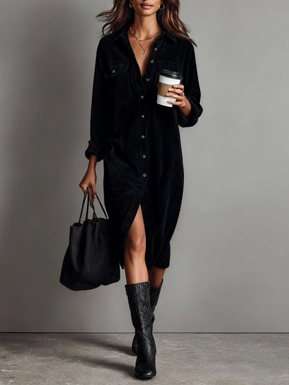 Gloria | Vestido midi de pana con bolsillos y botón