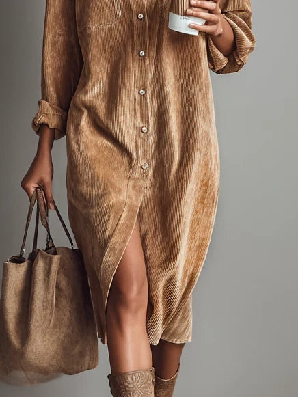 Gloria | Vestido midi de pana con bolsillos y botón