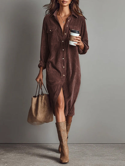 Gloria | Vestido midi de pana con bolsillos y botón
