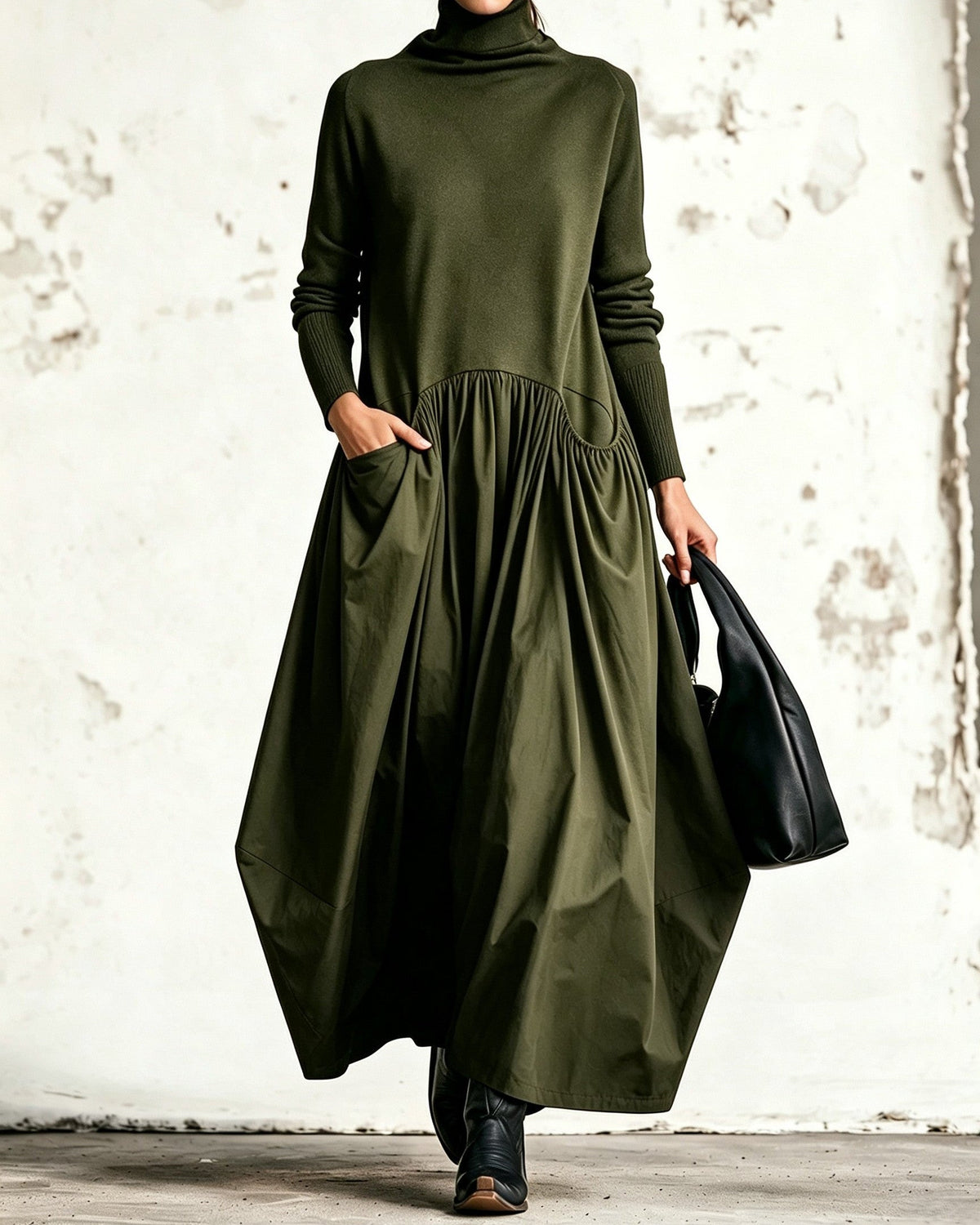 Claudia vestido largo verde oliva