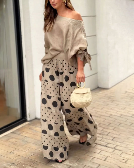 Carlota | Conjunto Top Hombros Suaves y Pantalón Estampado