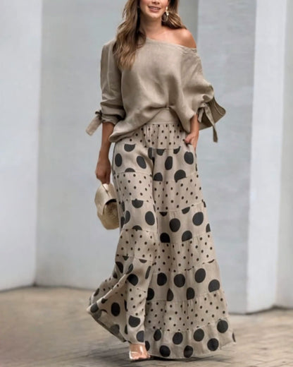 Carlota | Conjunto Top Hombros Suaves y Pantalón Estampado