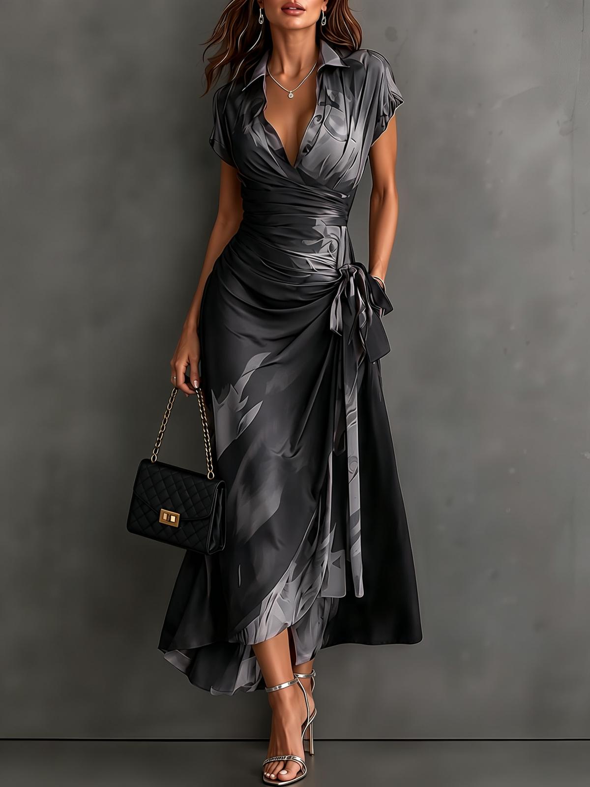 Ela - vestido midi cruzado, color gris