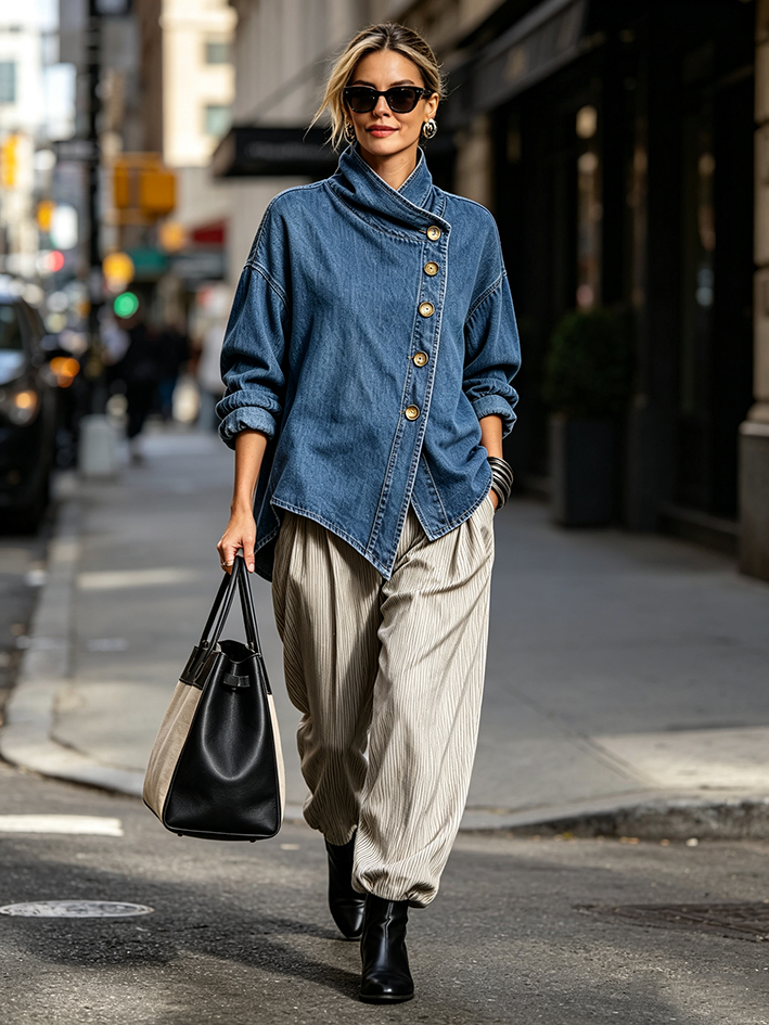 Camisa vaquera oversize asimétrica - vista adicional