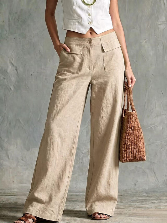 Pantalón de pierna ancha, color caqui