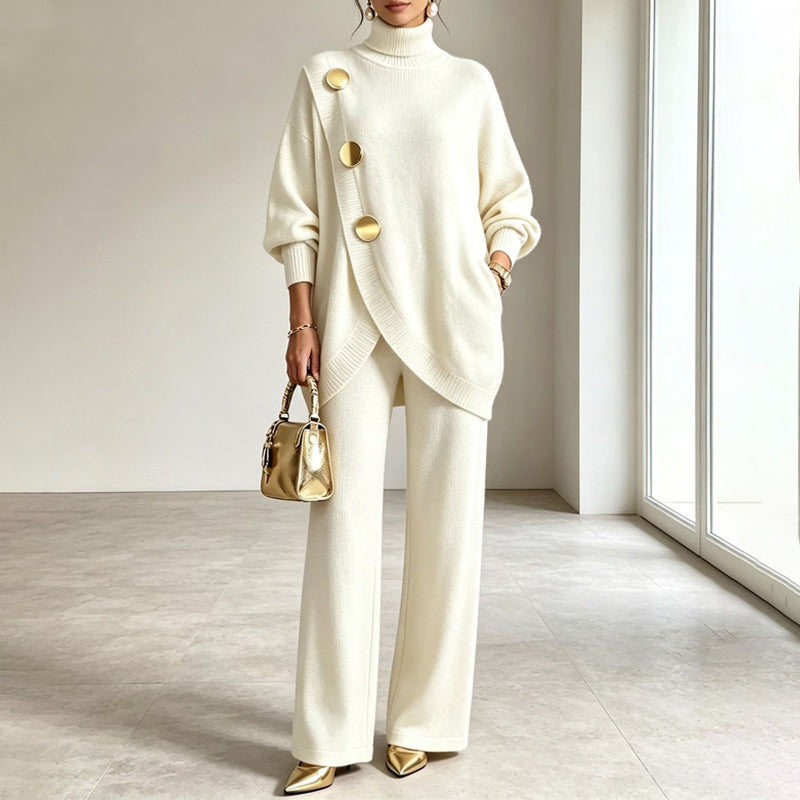 Noa - Conjunto jersey cuello alto y pantalón ancho - Beige
