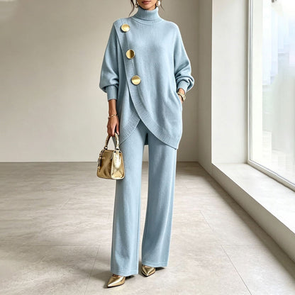 Noa - Conjunto jersey cuello alto y pantalón ancho - Celeste