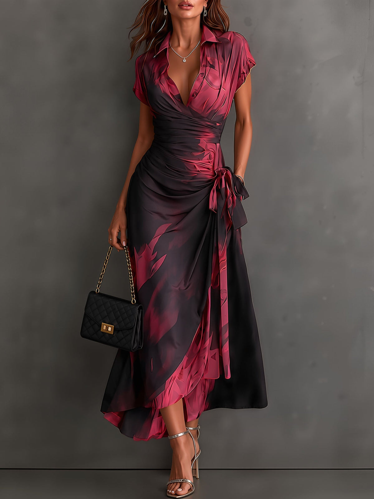 Ela - vestido midi cruzado, color negro