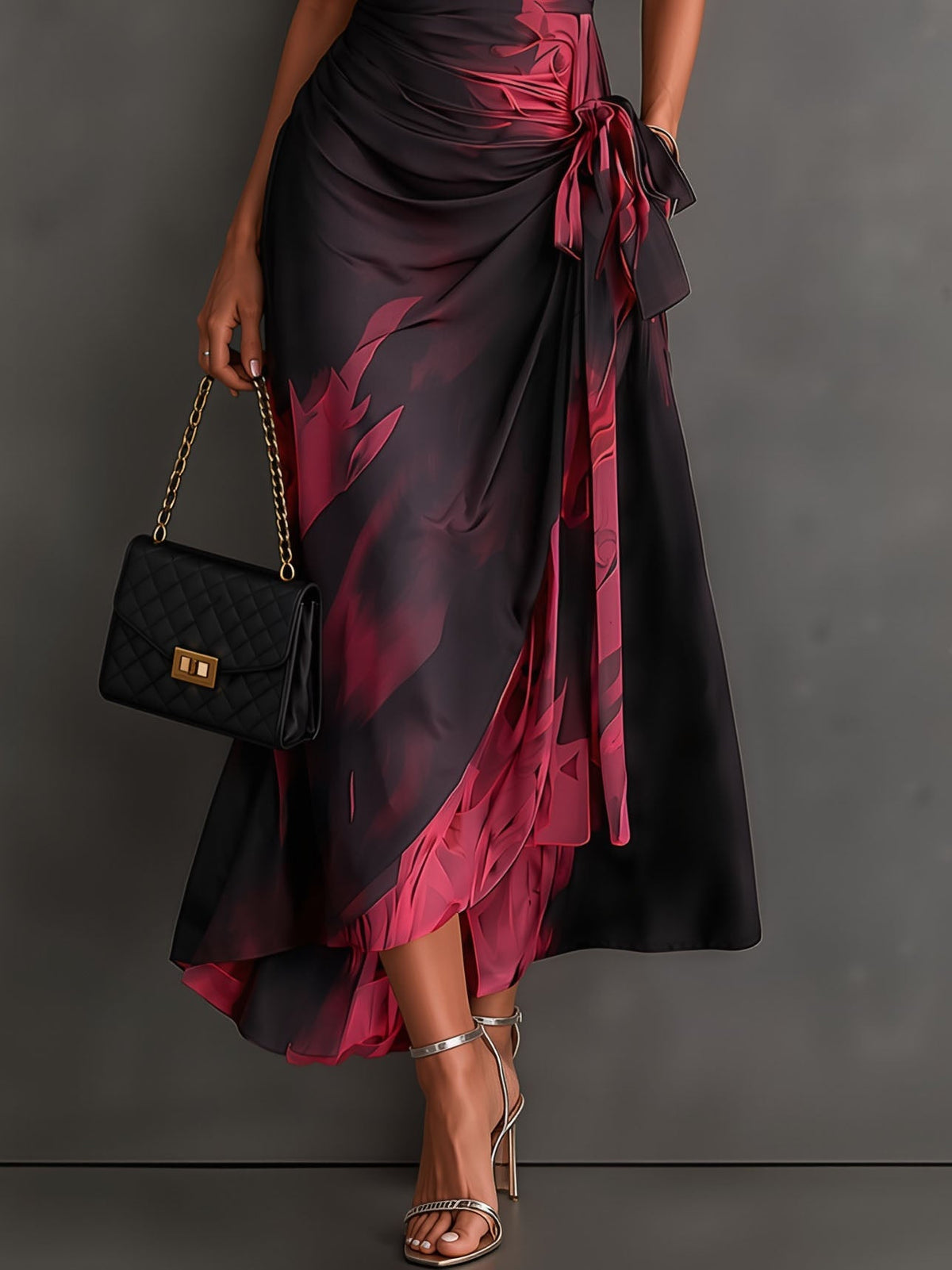 Rosana | Vestido Midi Cruzado con Estampado Abstracto